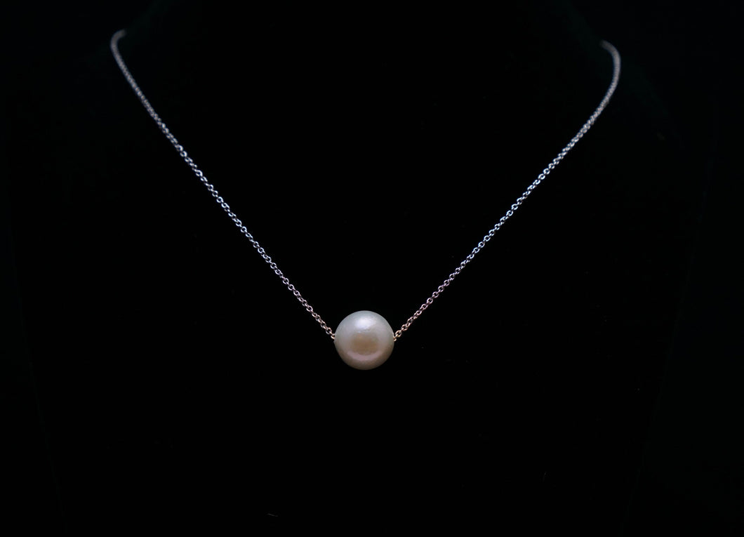 Extra Large 12mm Genuine Freshwater Pearl Necklace, AAA quality, Single Floating Pearl Necklace