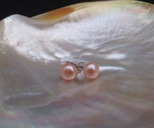 Load image into Gallery viewer, 8mm Natural Pink Color AAA Genuine Pearl Earrings, Genuine Pearl Studs, Genuine Pearl Earrings, Genuine Pearl Stud Earrings, 925 Silver Post
