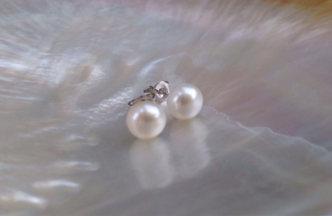 8mm Genuine AAA Pearl Earrings,Genuine Pearl Studs, Genuine Pearl Earrings, Genuine Pearl Stud Earrings, Freshwater Pearl Studs, 925 Silver