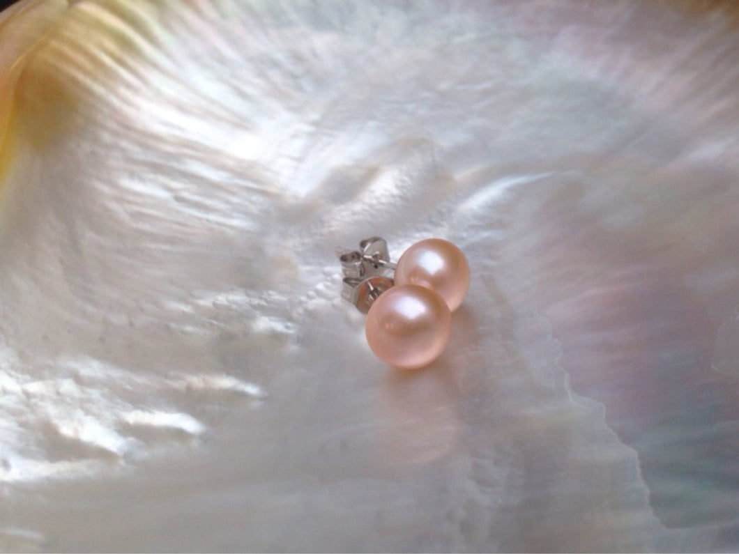 8mm Natural Pink Color AAA Genuine Pearl Earrings, Genuine Pearl Studs, Genuine Pearl Earrings, Genuine Pearl Stud Earrings, 925 Silver Post