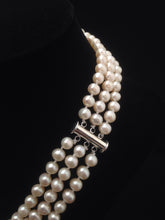 Load image into Gallery viewer, Triple Strand Pearl Necklace, Genuine Pearl Necklace, AA+ Pearl Necklace, Freshwater Pearl Necklace, 6mm-6.5mm
