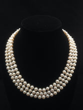 Load image into Gallery viewer, Triple Strand Pearl Necklace, Genuine Pearl Necklace, AA+ Pearl Necklace, Freshwater Pearl Necklace, 6mm-6.5mm
