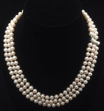 Load image into Gallery viewer, Triple Strand Pearl Necklace, Genuine Pearl Necklace, AA+ Pearl Necklace, Freshwater Pearl Necklace, 6mm-6.5mm
