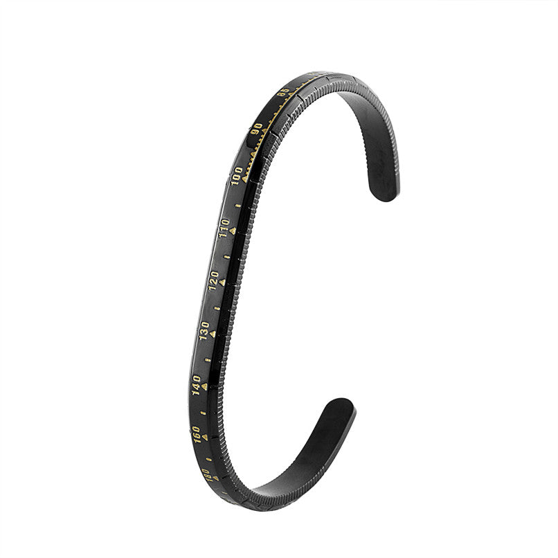 “The Tachymeter” Cuff Bracelet in Black with Hand Painted Yellow Gold Tachymeter