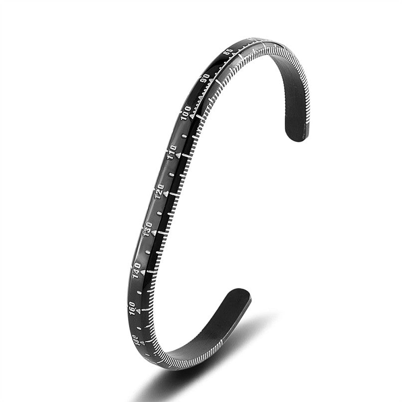 “The Tachymeter” cuff bracelet in Black hand painted with Silver Tachymeter and Minute Markings
