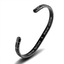 Load image into Gallery viewer, “The Tachymeter” cuff bracelet in Black hand painted with Silver Tachymeter and Minute Markings
