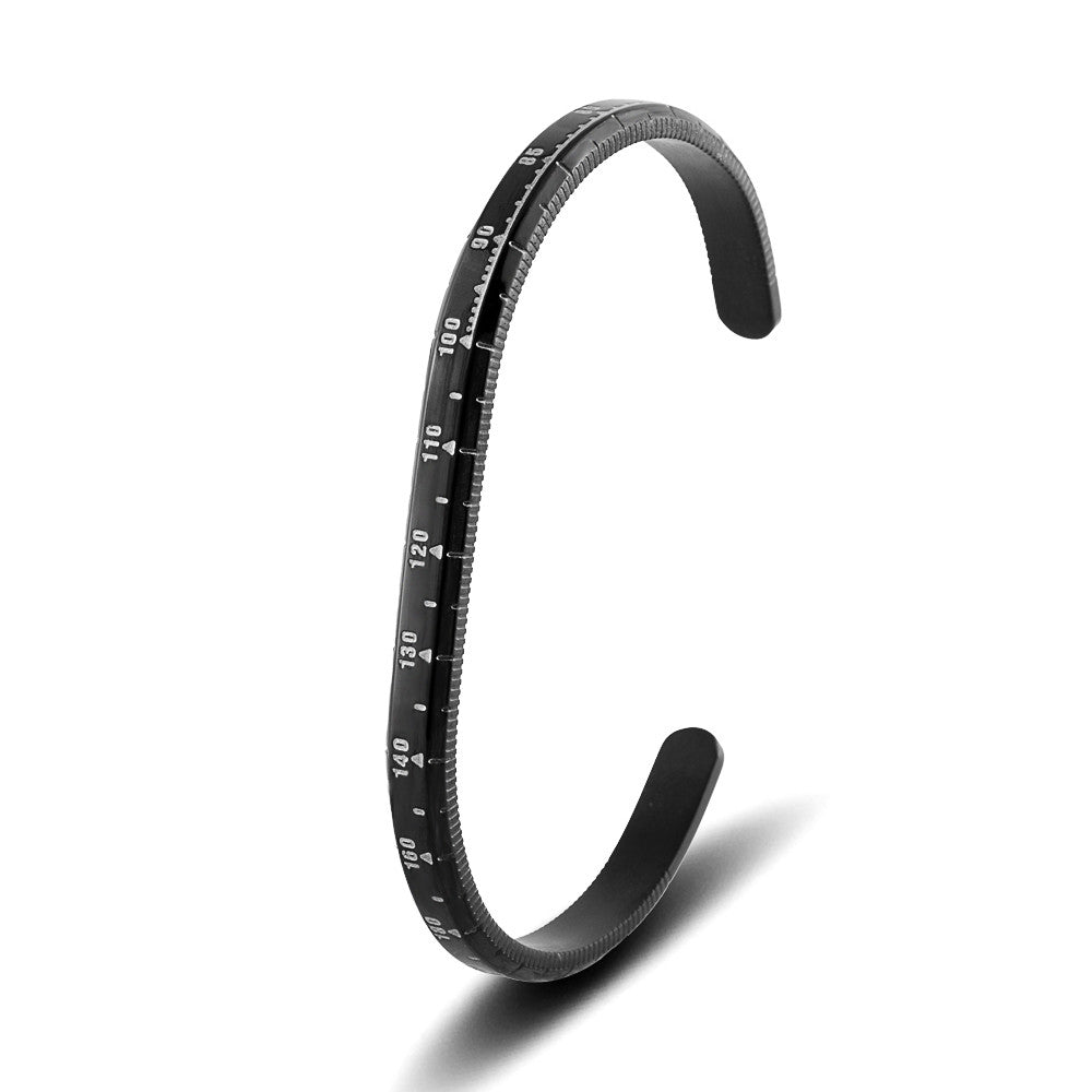 “The Tachymeter” Hand Painted Cuff Bracelet in Black with Silver Tachymeter