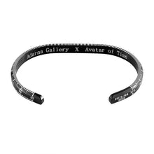 Load image into Gallery viewer, “The Tachymeter” cuff bracelet in Black hand painted with Silver Tachymeter and Minute Markings
